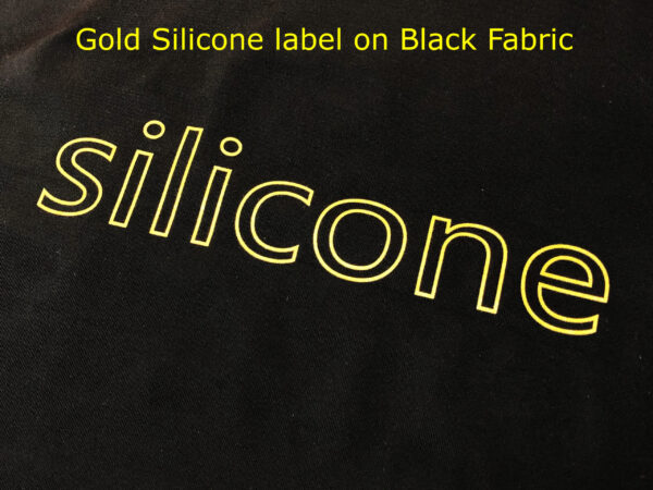 Gold Silicone label on Black fabric
